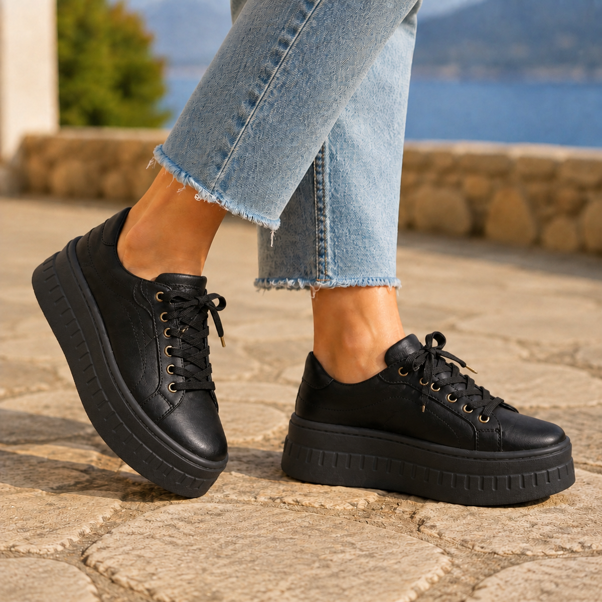 Baskets femme noires à plateforme