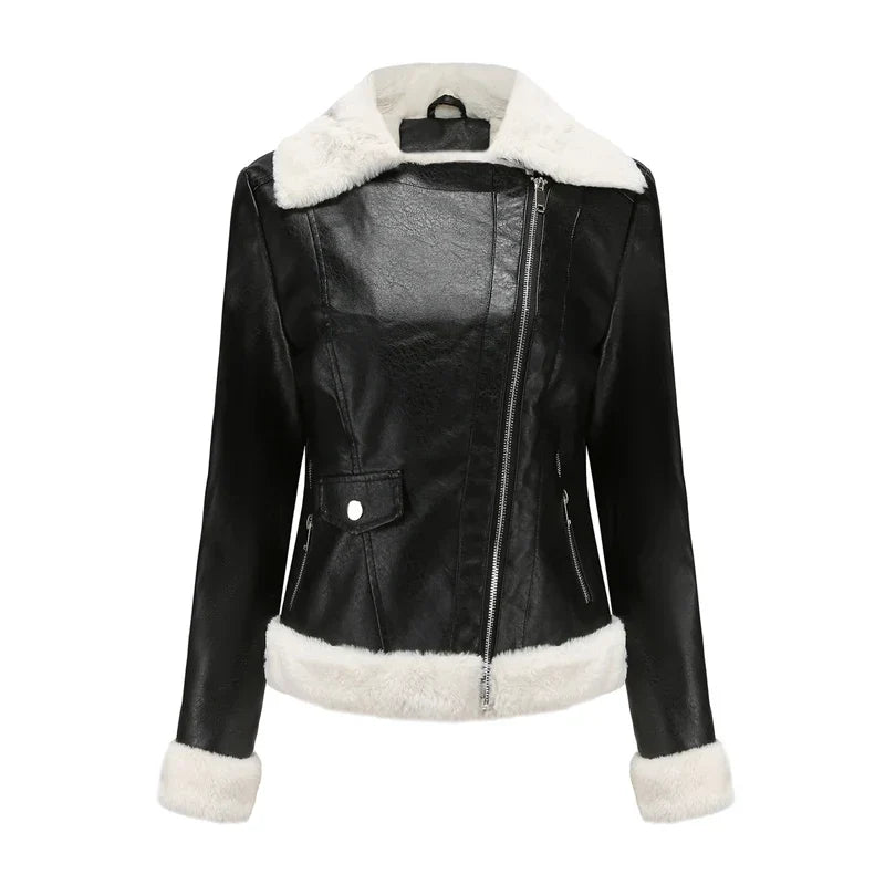 Blouson bomber femme noir à col fourré