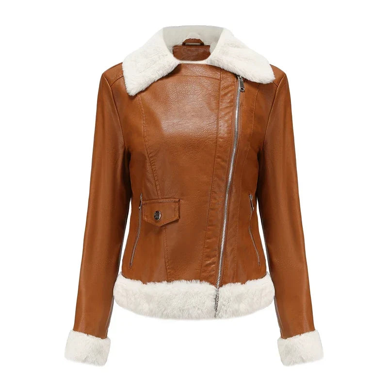 Blouson bomber femme camel à col fourré