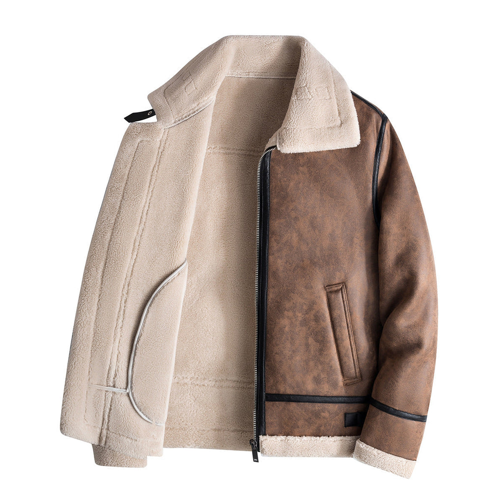 Blouson bomber homme marron doublure teddy