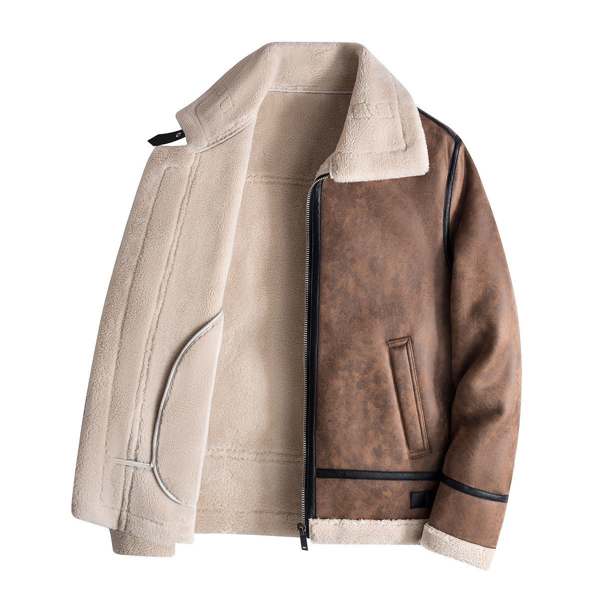 Blouson bomber homme marron doublure teddy