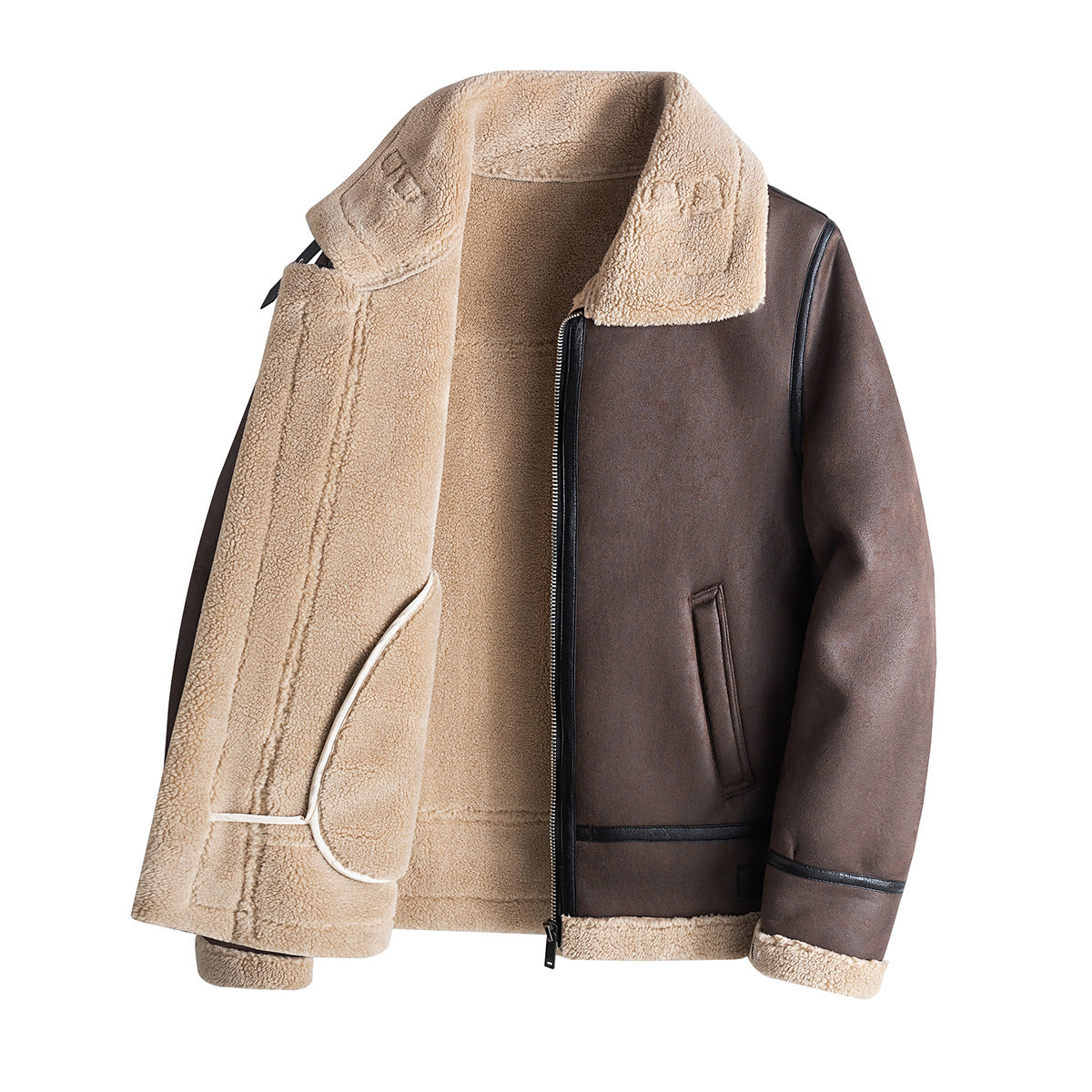 Blouson bomber homme chocolat doublure teddy