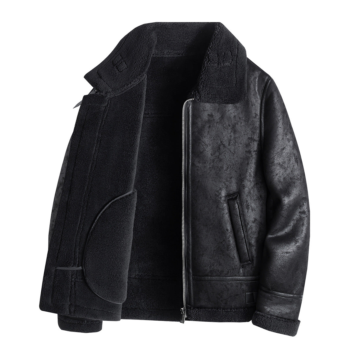 Blouson bomber homme noir doublure teddy
