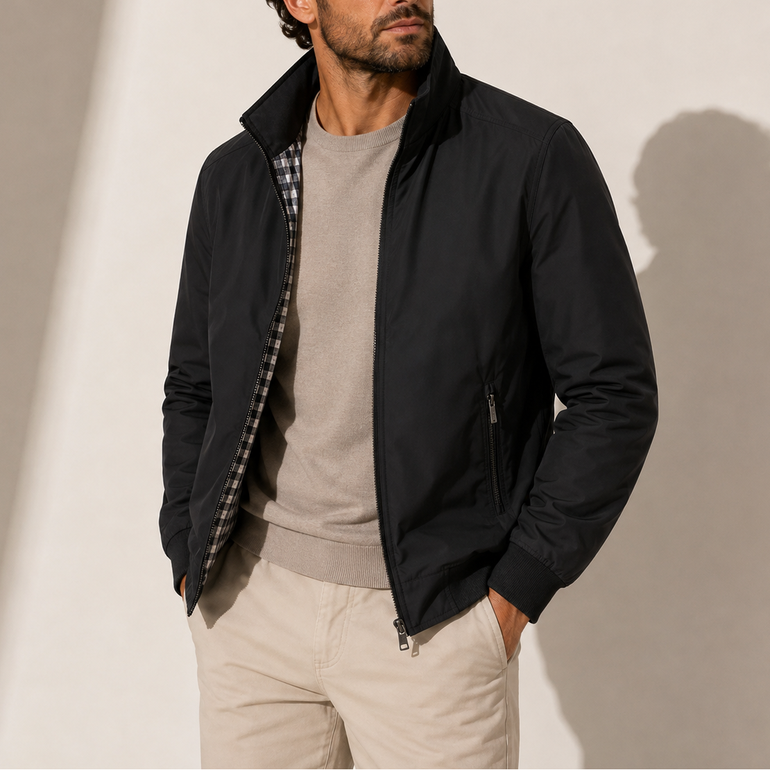 Blouson homme noir à col montant zippé