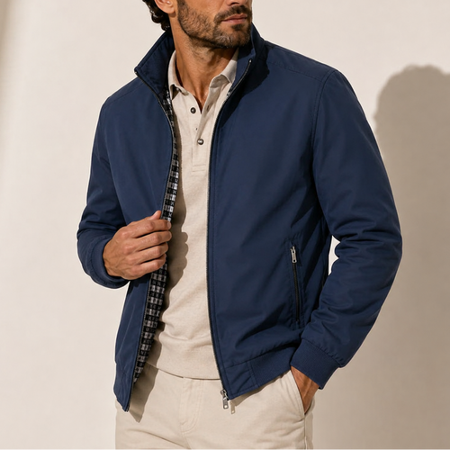 Blouson homme bleu marine à col montant zippé