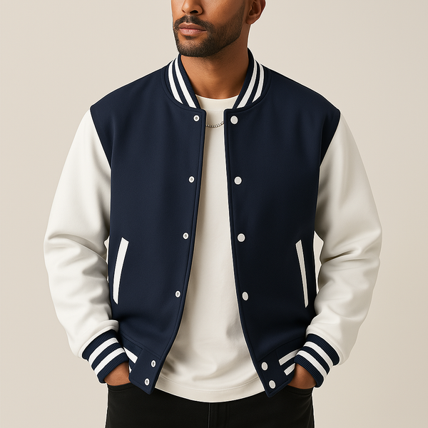 Vincent - Blouson Teddy Homme Manches Contrastées Bords Côtelés Rayés
