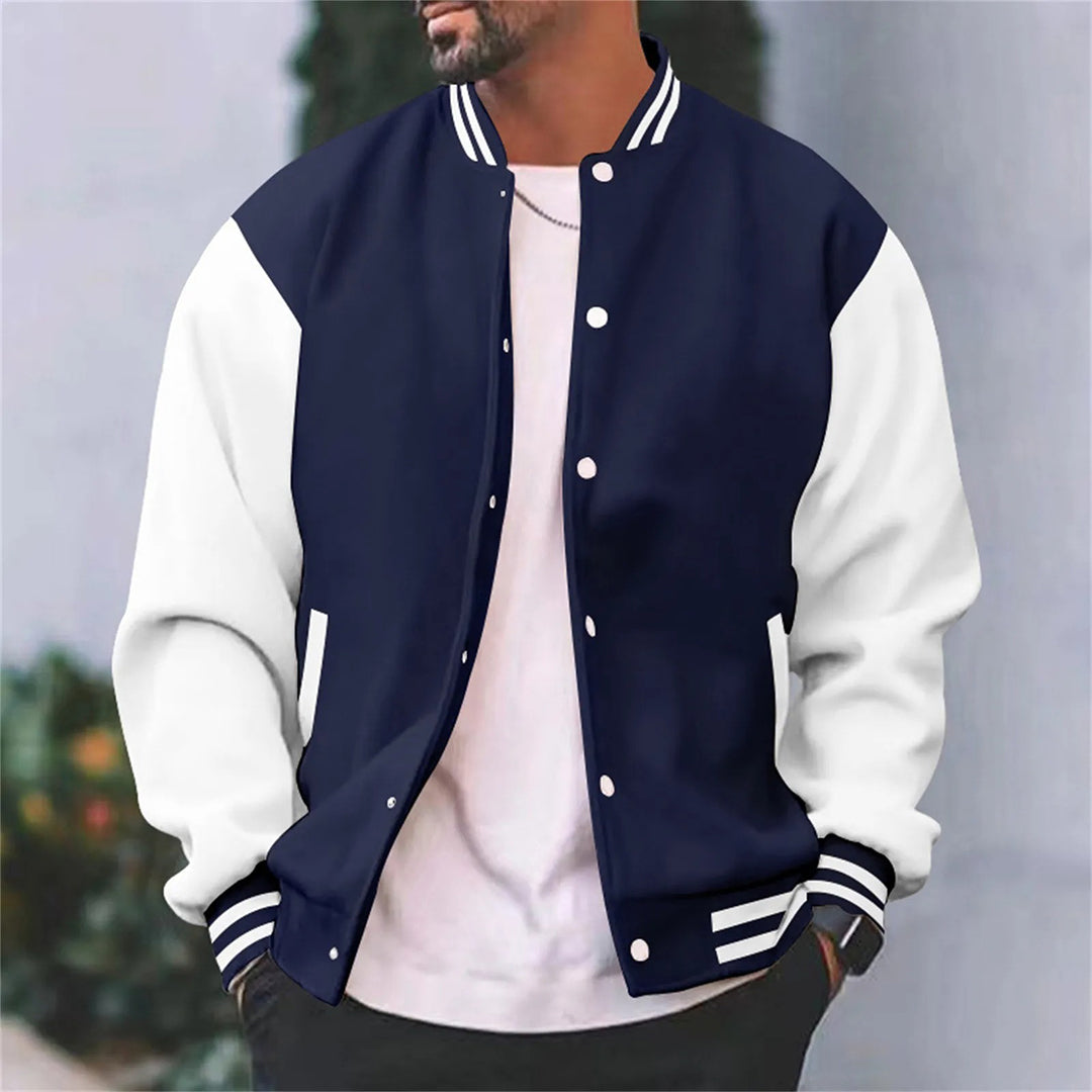 Blouson teddy homme bleu marine à manches contrastées
