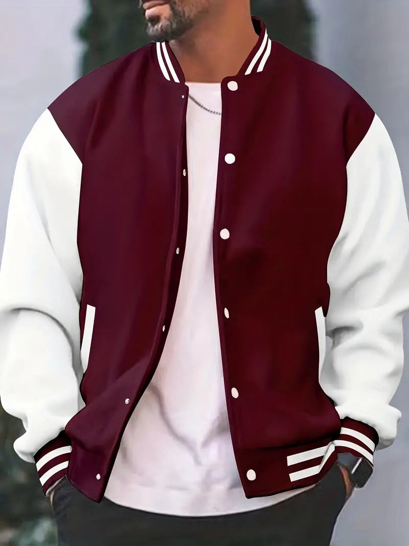 Blouson teddy homme bordeaux à manches contrastées