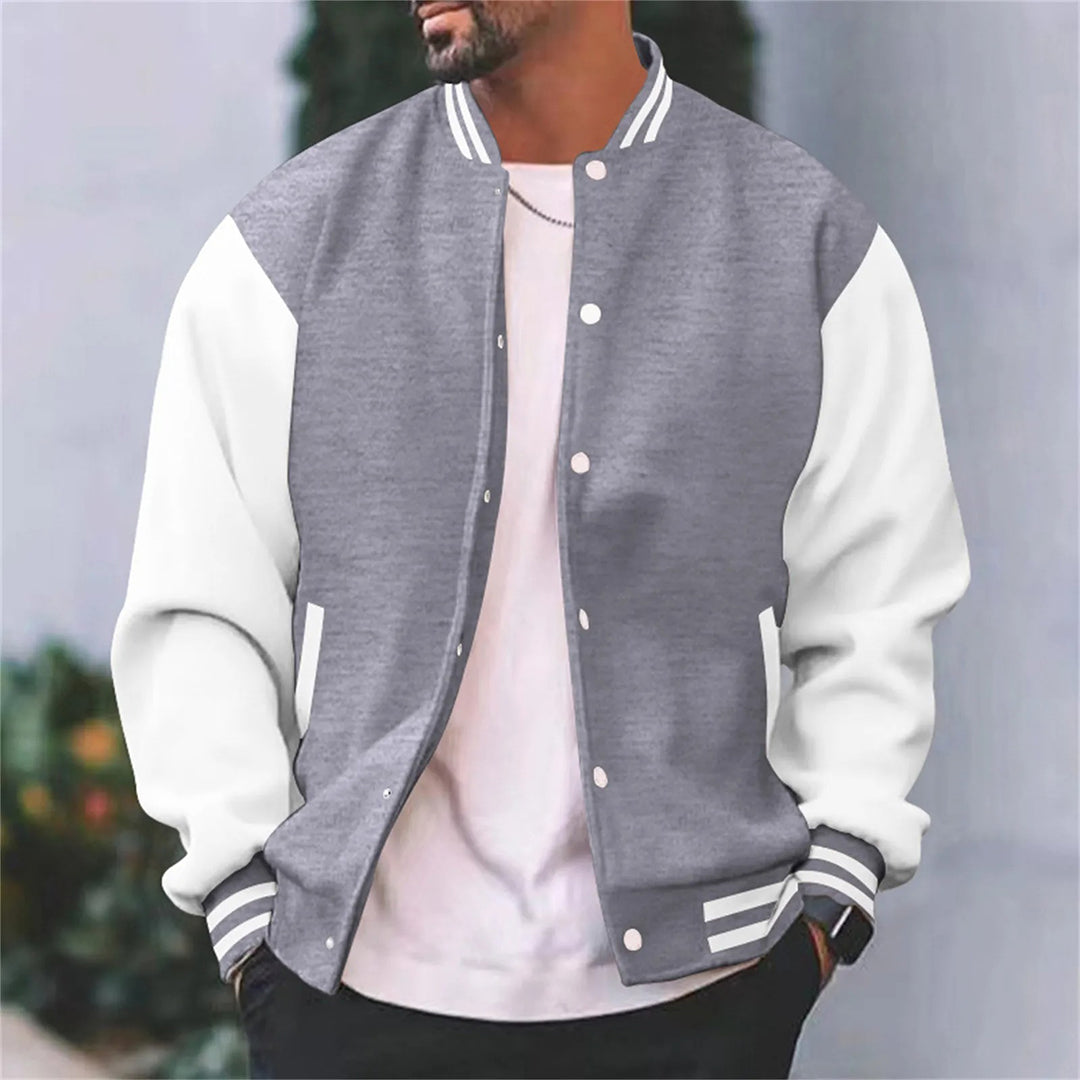 Blouson teddy homme gris à manches contrastées
