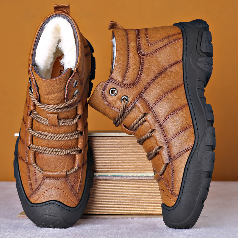 Boots homme camel fourrées à lacets