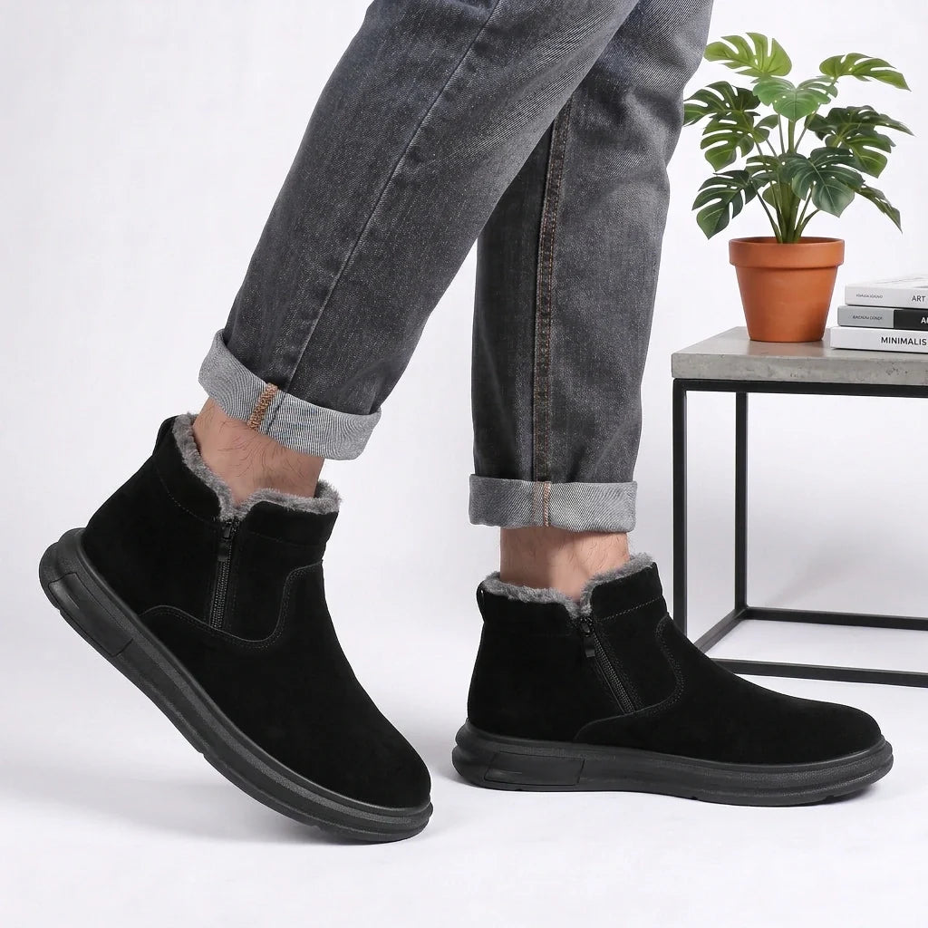 Boots homme noires fourrées à zip latéral