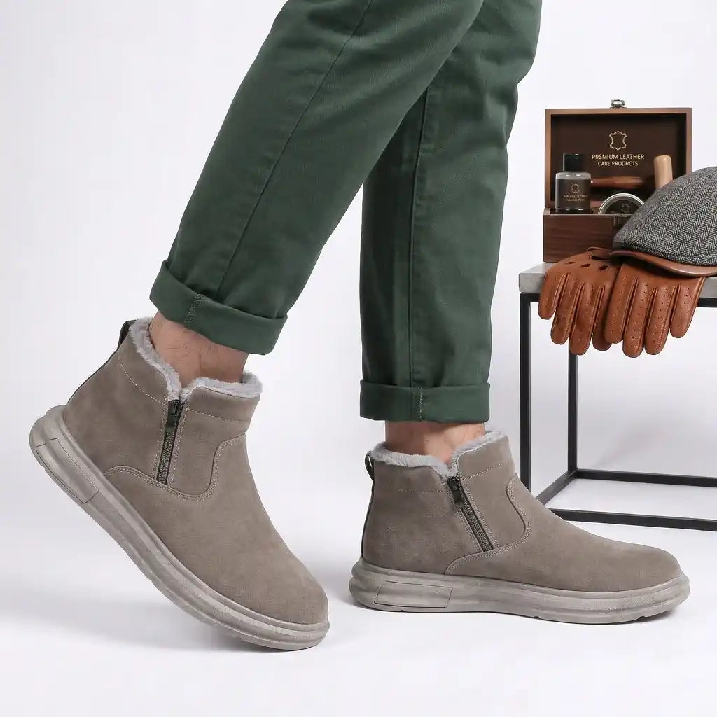Boots homme taupe fourrées à zip latéral