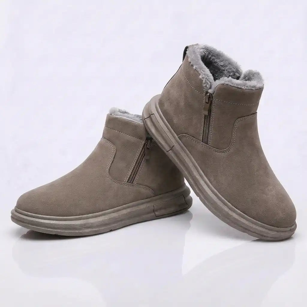 Boots homme taupe fourrées à zip latéral