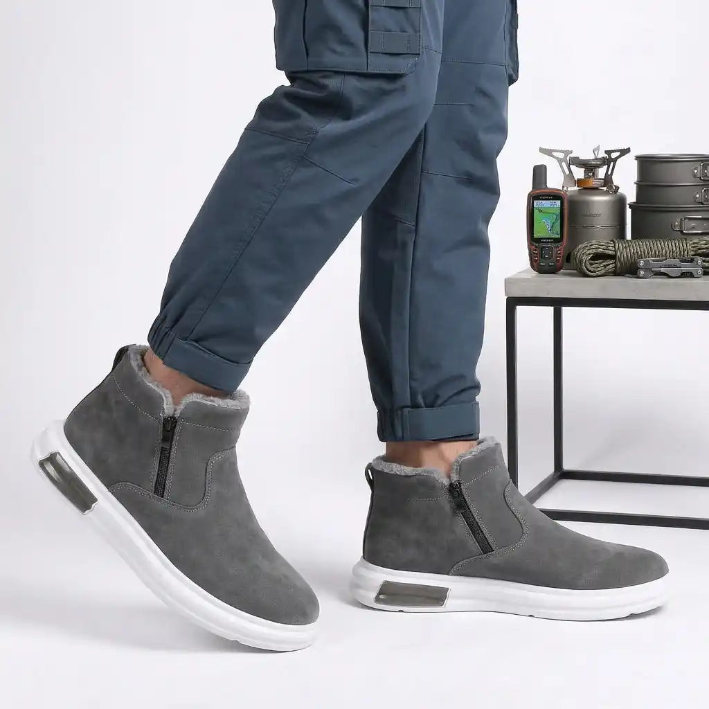 Boots homme grises fourrées à zip latéral