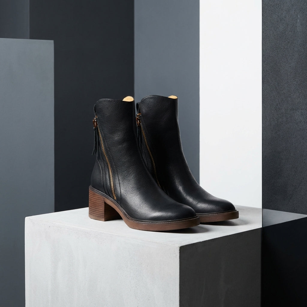 Bottines femme noires à talon bloc