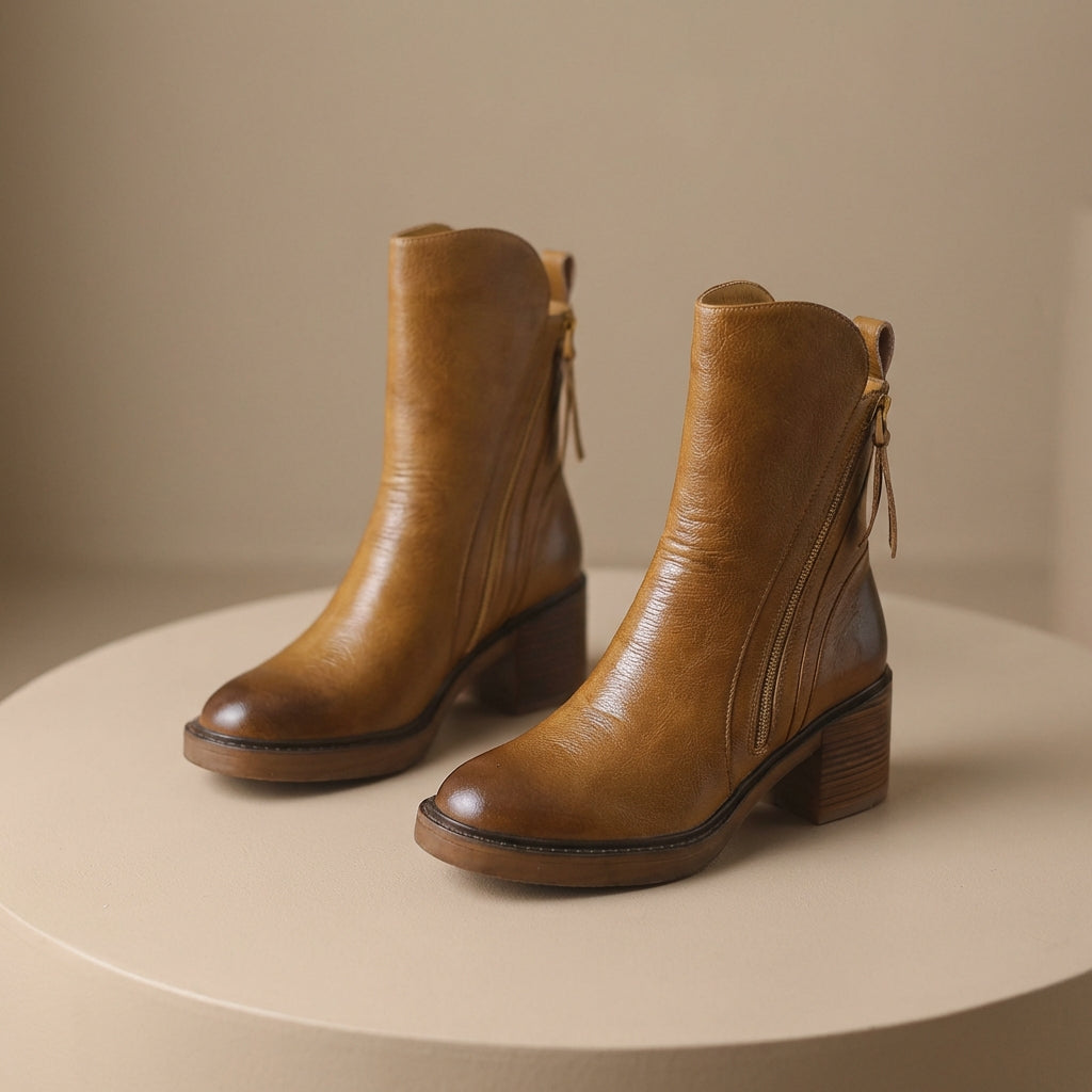 Bottines femme cognac à talon bloc