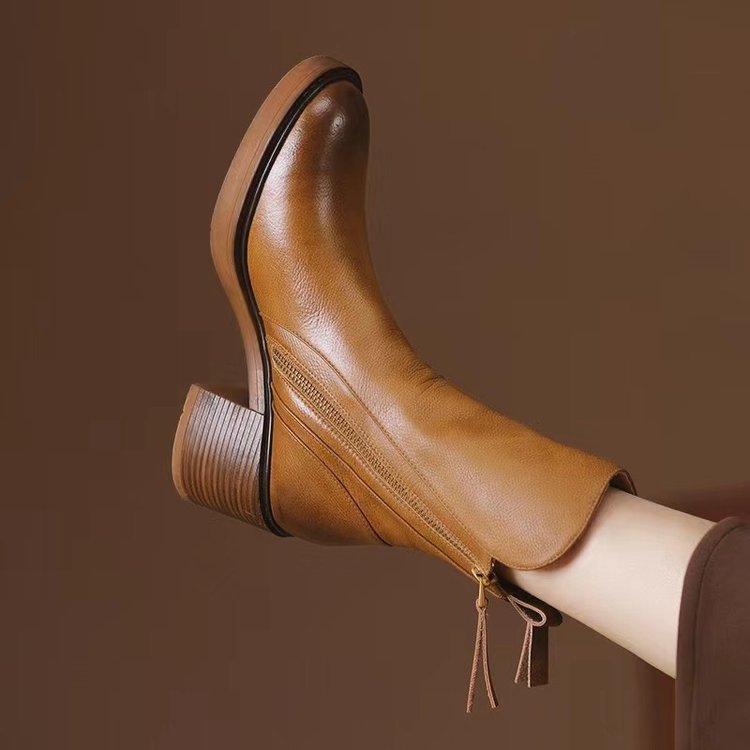 Bottines femme cognac à talon bloc