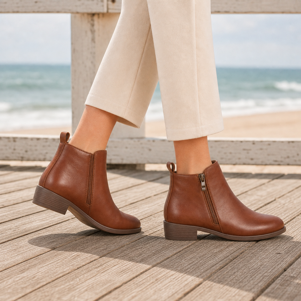 Bottines femme marron à zip latéral