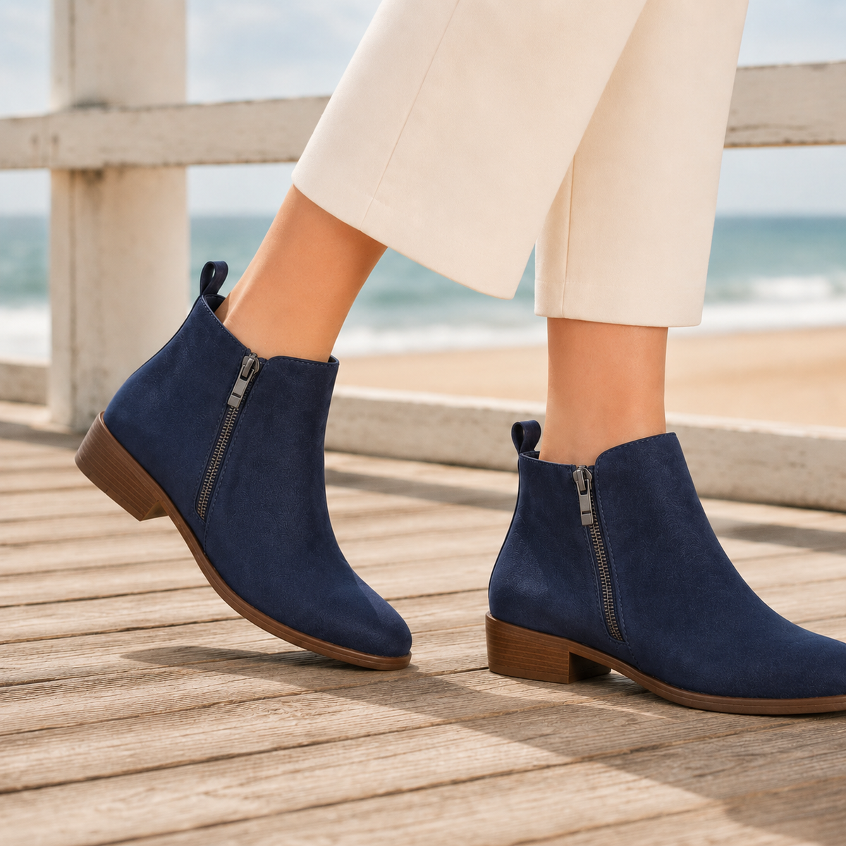 Bottines femme bleu marine à zip latéral