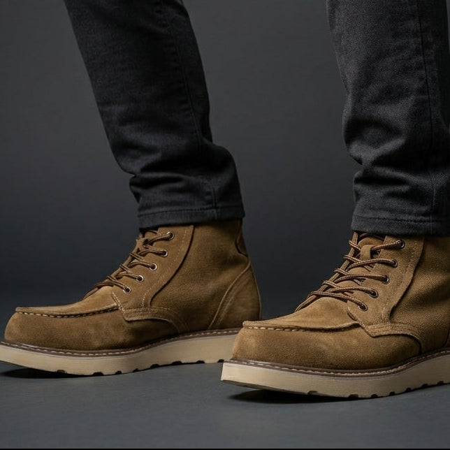 Bottines homme chocolat portées