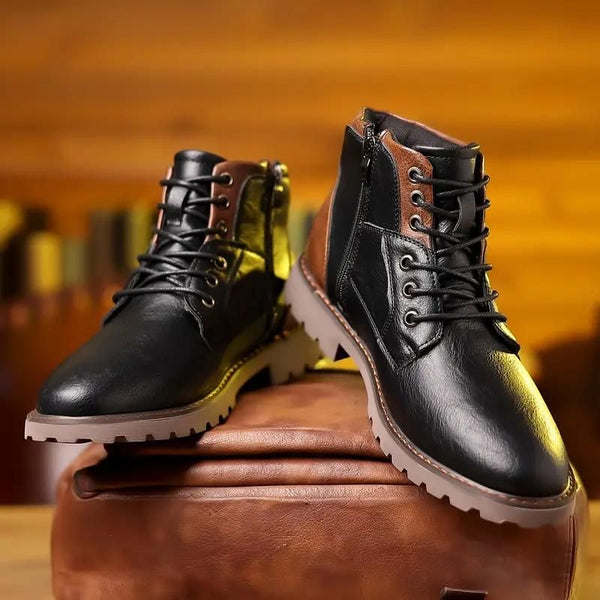 Tristan - Bottines Homme à Lacets Zip Latéral Semelle Crantée Tige Montante