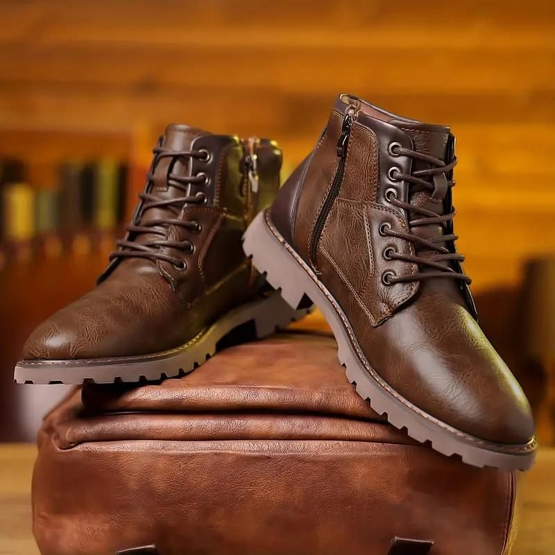 Bottines homme marron à lacets et zip latéral