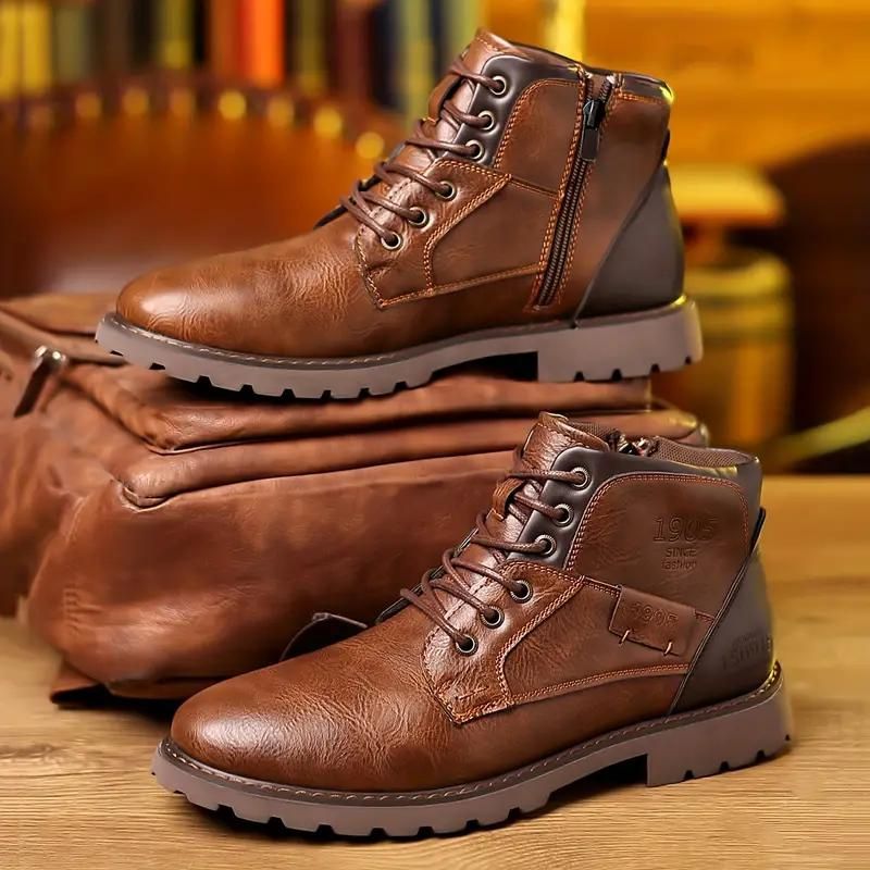 Bottines homme marron à lacets et zip latéral