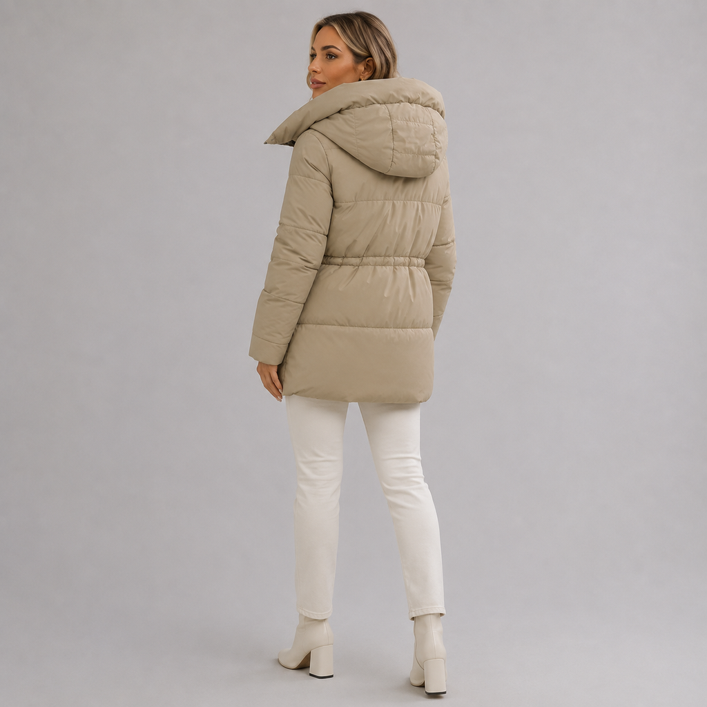 Doudoune femme kaki mi-longue à capuche
