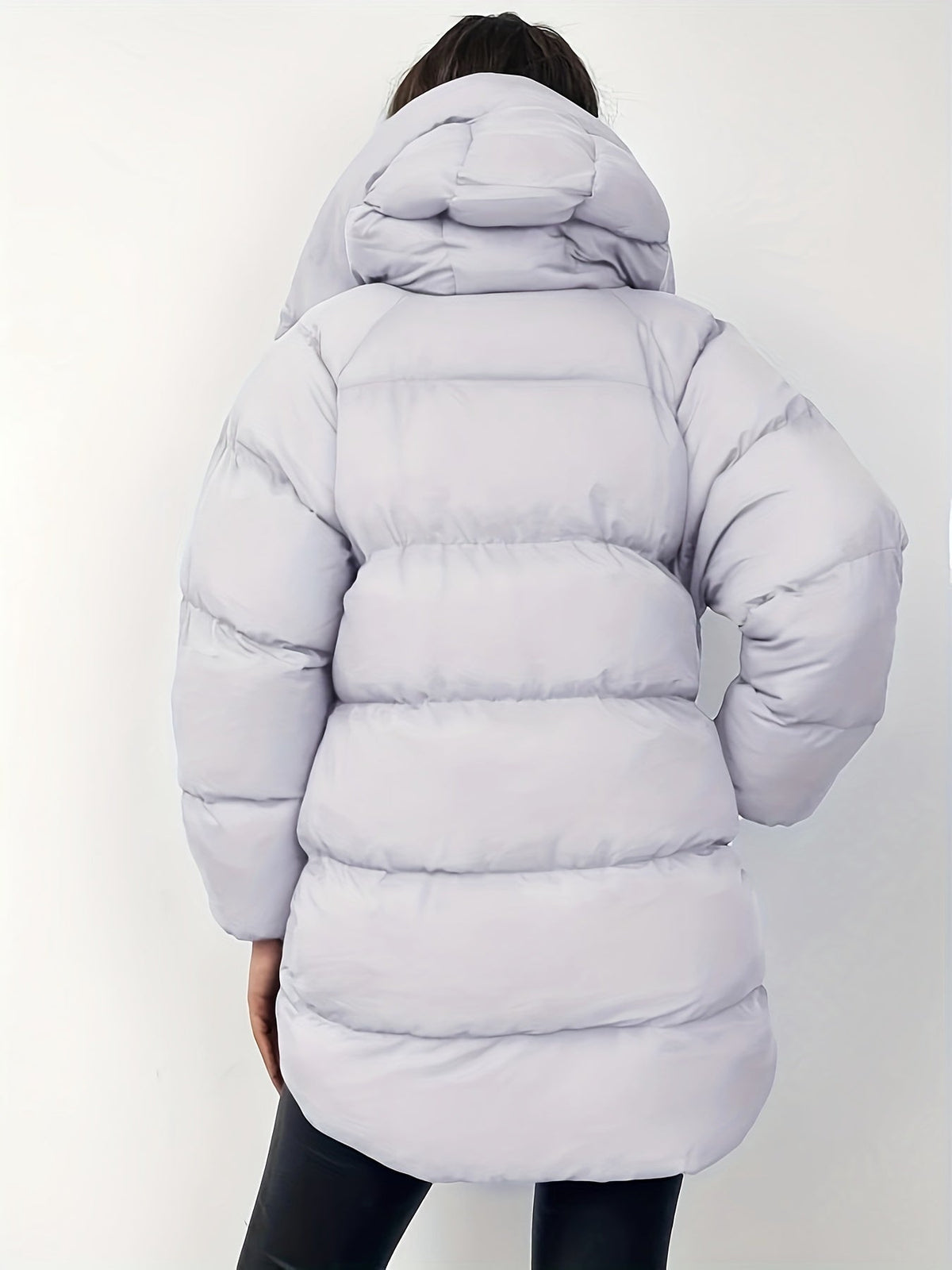 Doudoune femme gris clair oversize à capuche