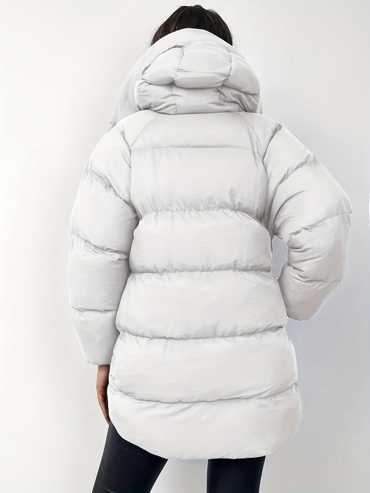 Doudoune femme gris clair oversize à capuche