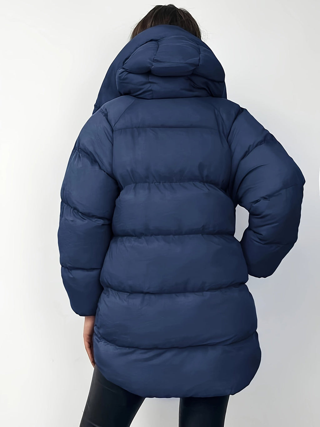 Doudoune femme bleu marine oversize à capuche