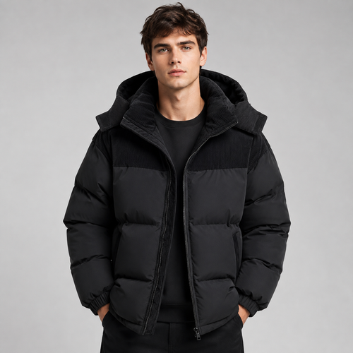 Doudoune homme noire oversize à capuche