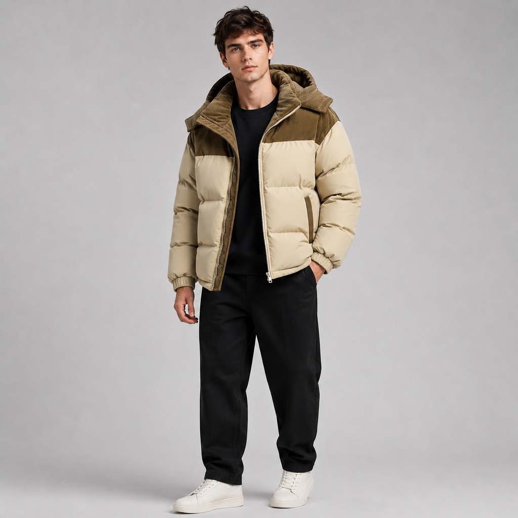 Doudoune homme beige oversize à capuche
