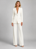 Ensemble blazer pantalon femme blanc à revers crantés
