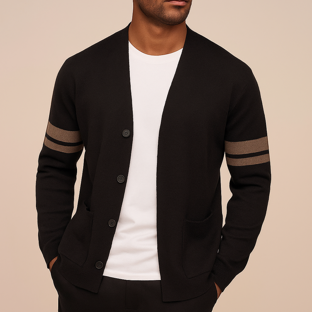 Gilet homme noir col V à rayures aux manches