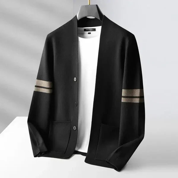 Gilet homme noir col V à rayures aux manches
