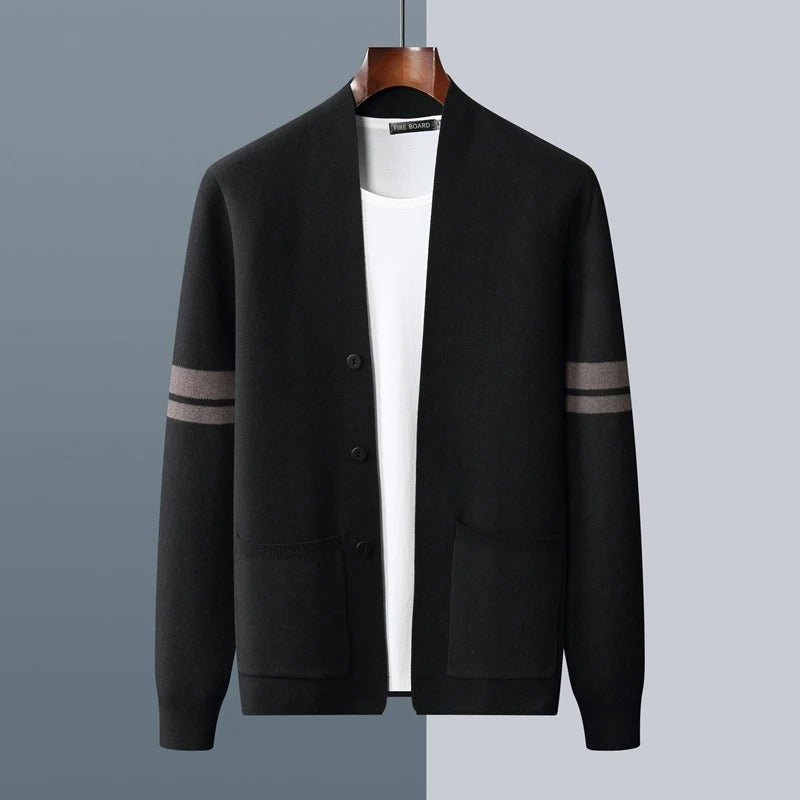 Gilet homme noir col V à rayures aux manches