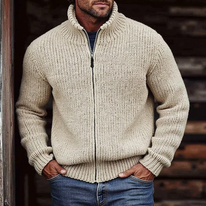 Gilet zippé homme écru à col montant