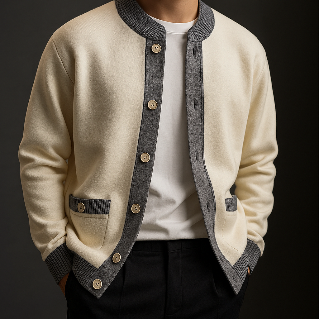 Gilet en maille homme écru à bords contrastés