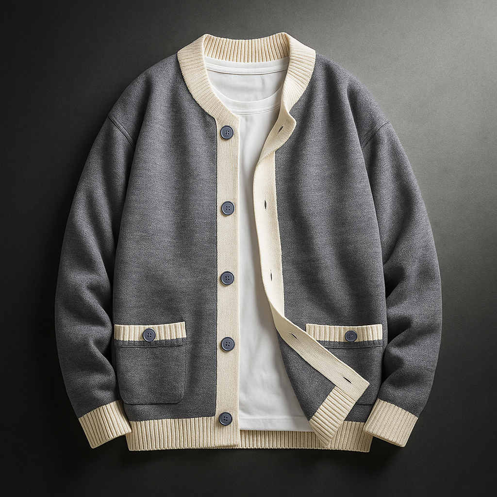 Gilet en maille homme gris à bords contrastés