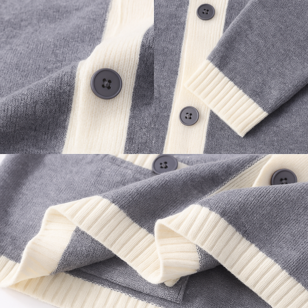 Détail du gilet en maille homme gris à bords contrastés