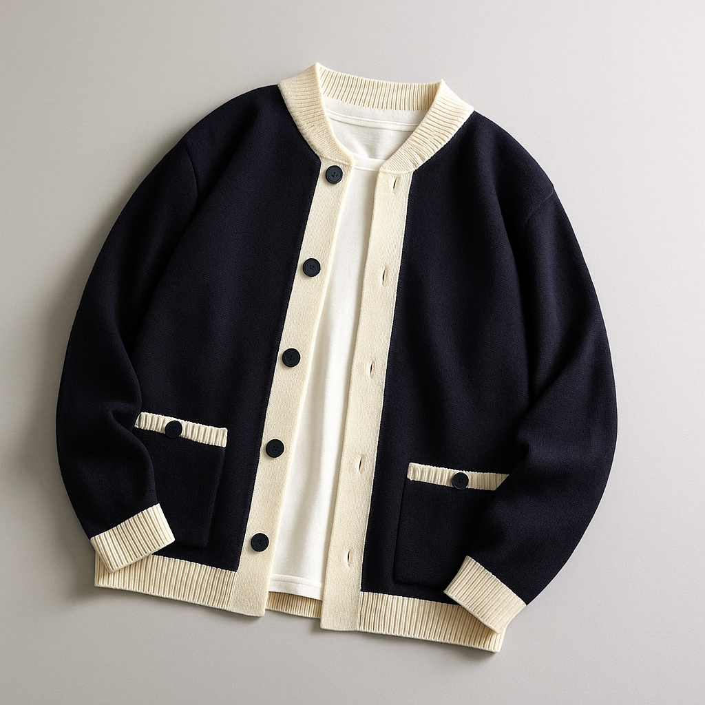 Gilet en maille homme bleu marine à bords contrastés