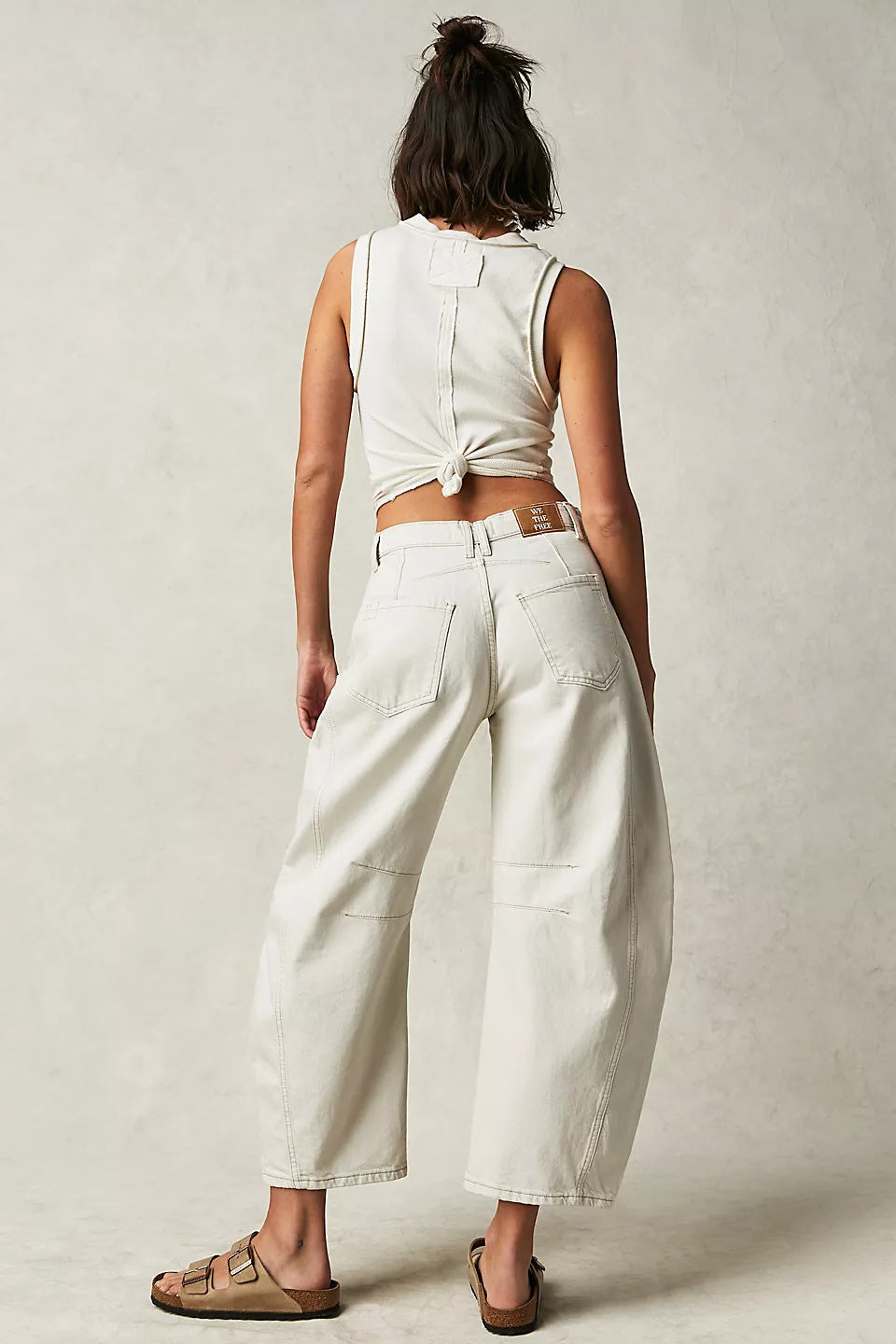 Jean barrel femme blanc jambe large