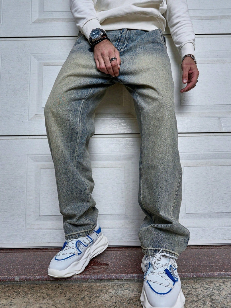 Jean homme bleu délavé coupe droite