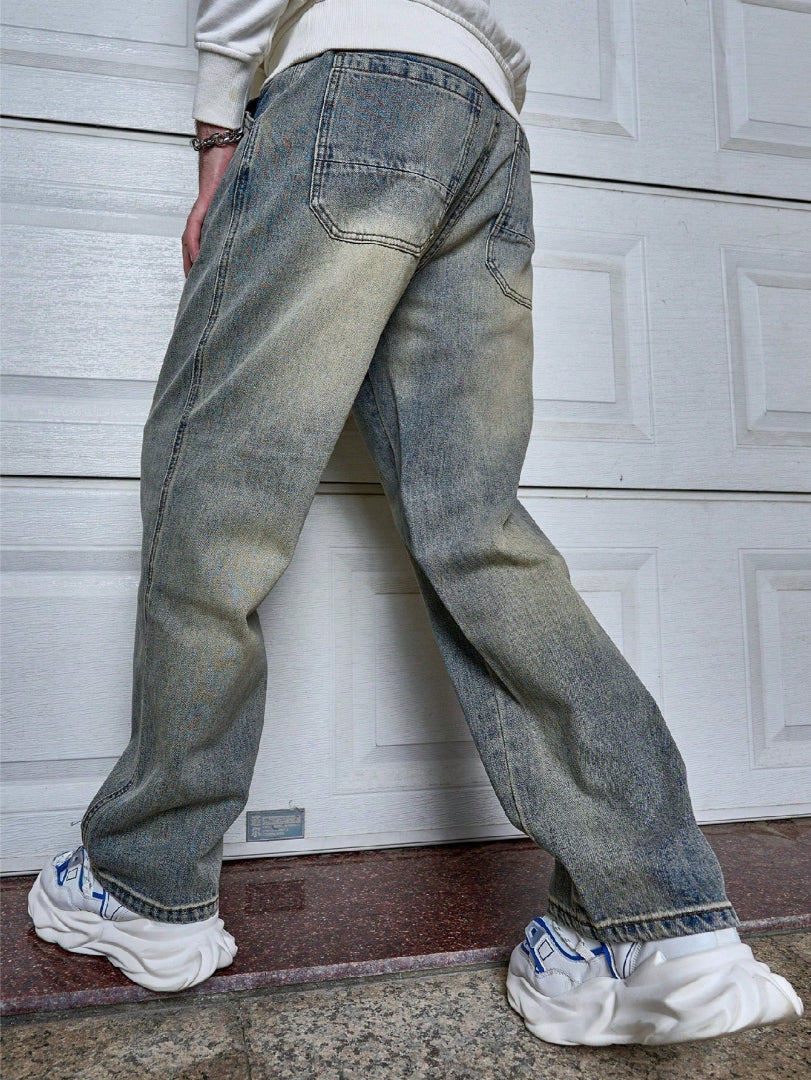 Jean homme bleu délavé effet vieilli