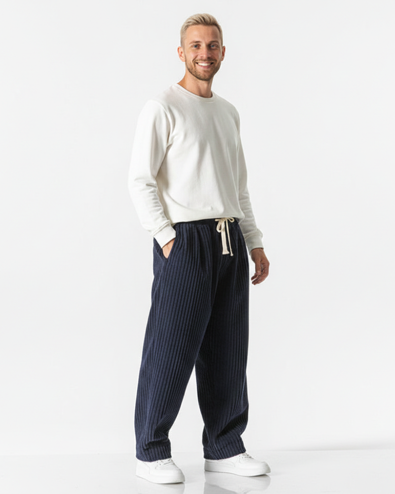 Jogging homme bleu marine large côtelé
