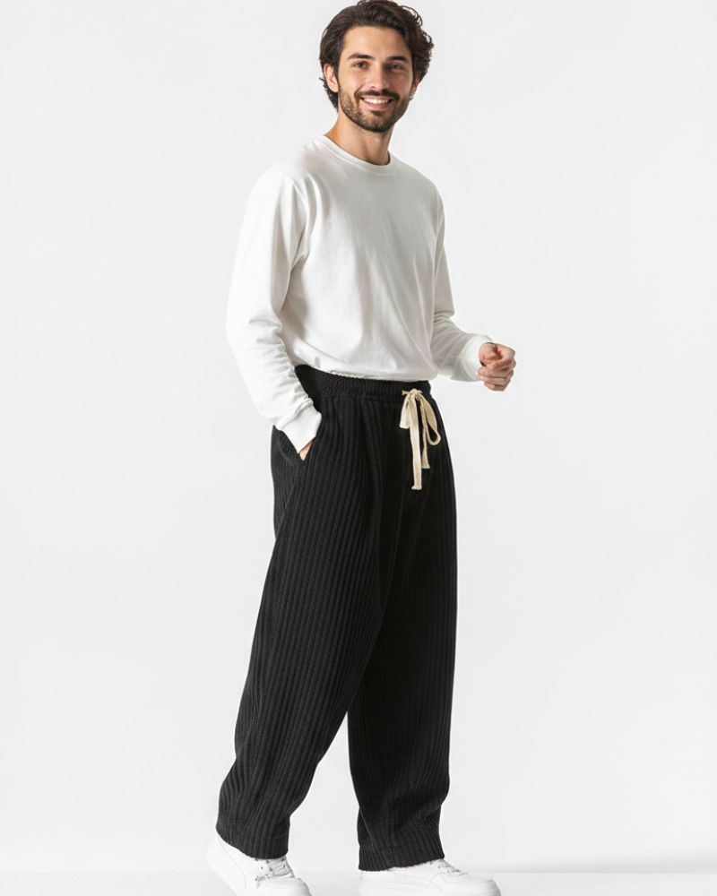 Jogging homme noir large à cordon de serrage