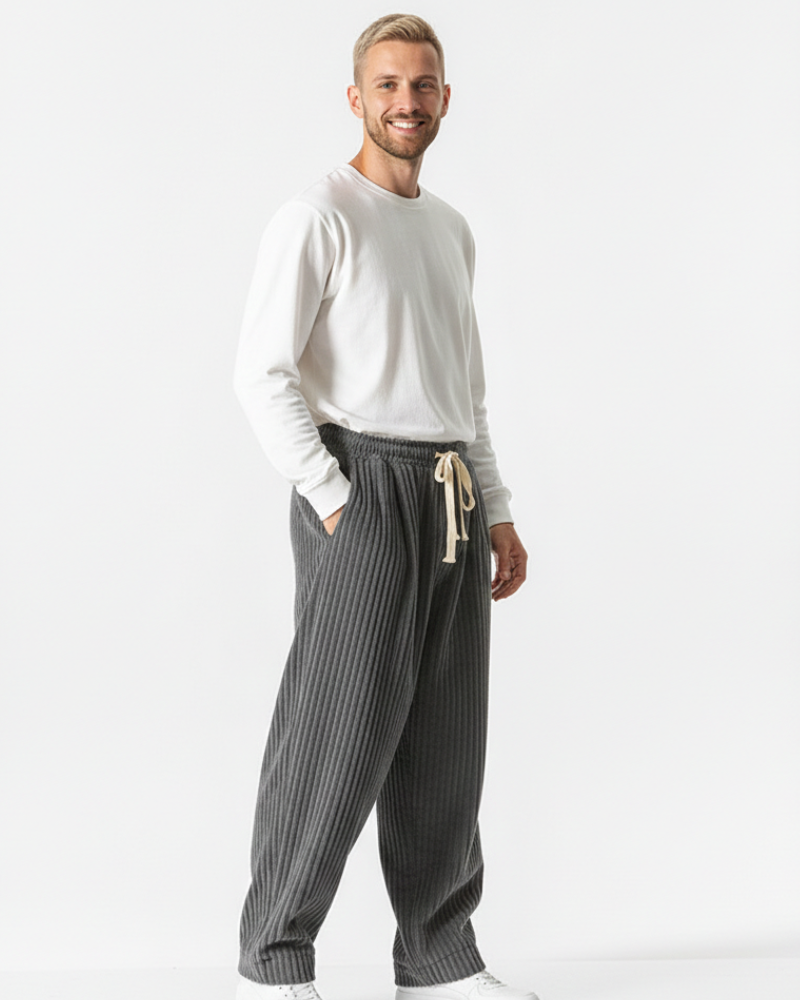 Jogging homme gris large côtelé