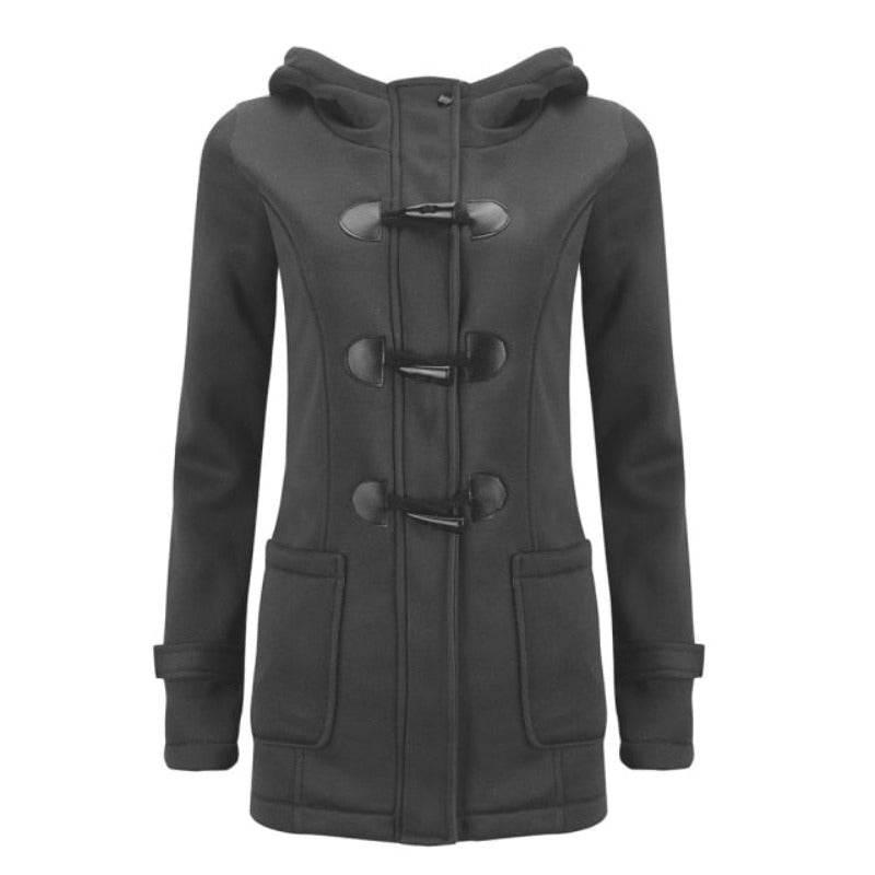 Manteau femme gris anthracite à capuche boutons bûchettes