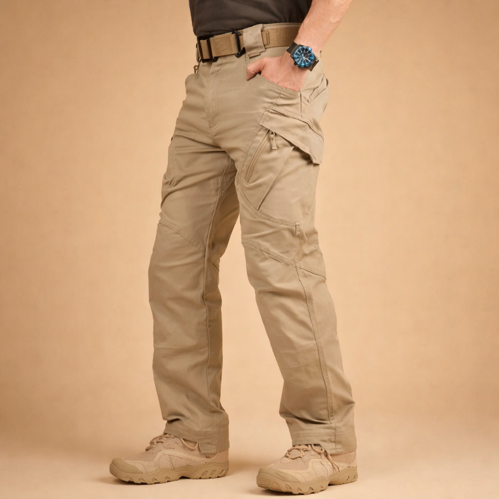 Pantalon cargo homme beige coupe droite